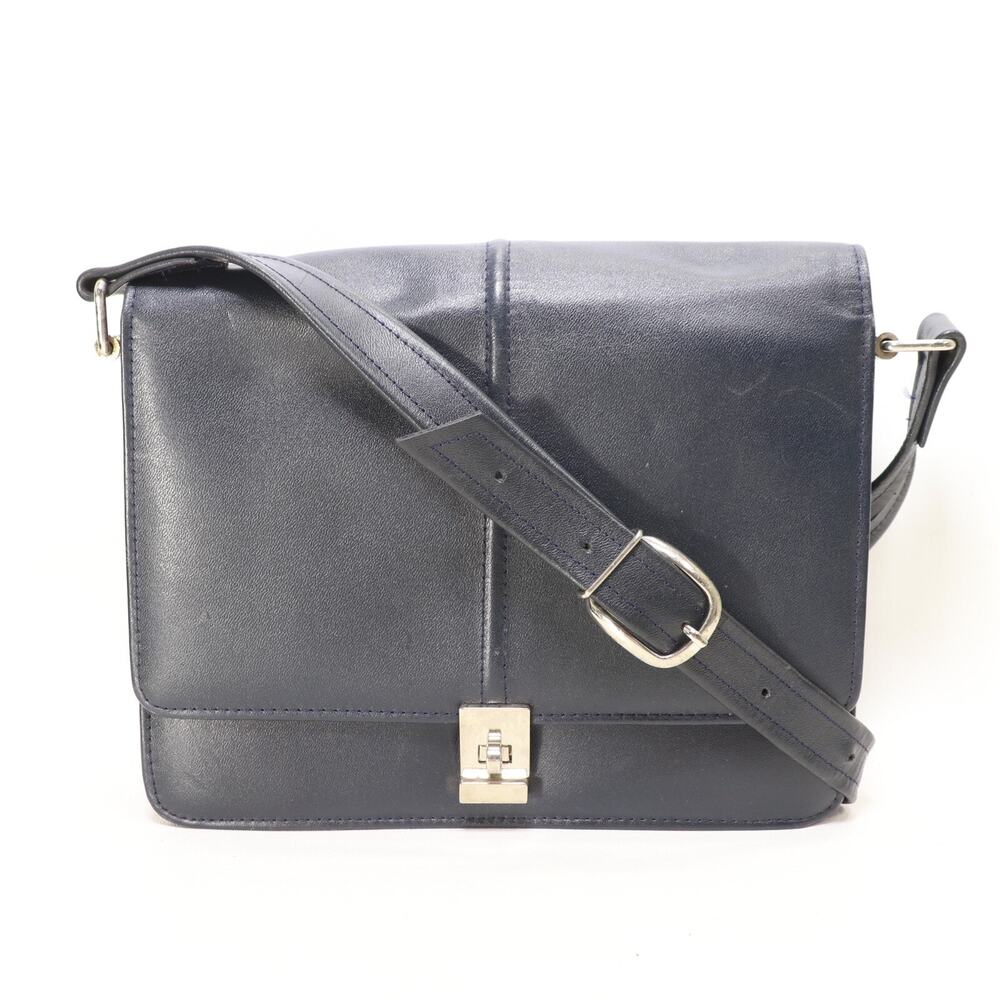 Vintage Accordion Handbag S Navy Blue Faux Leather Sections Shoulder Bag Pockets